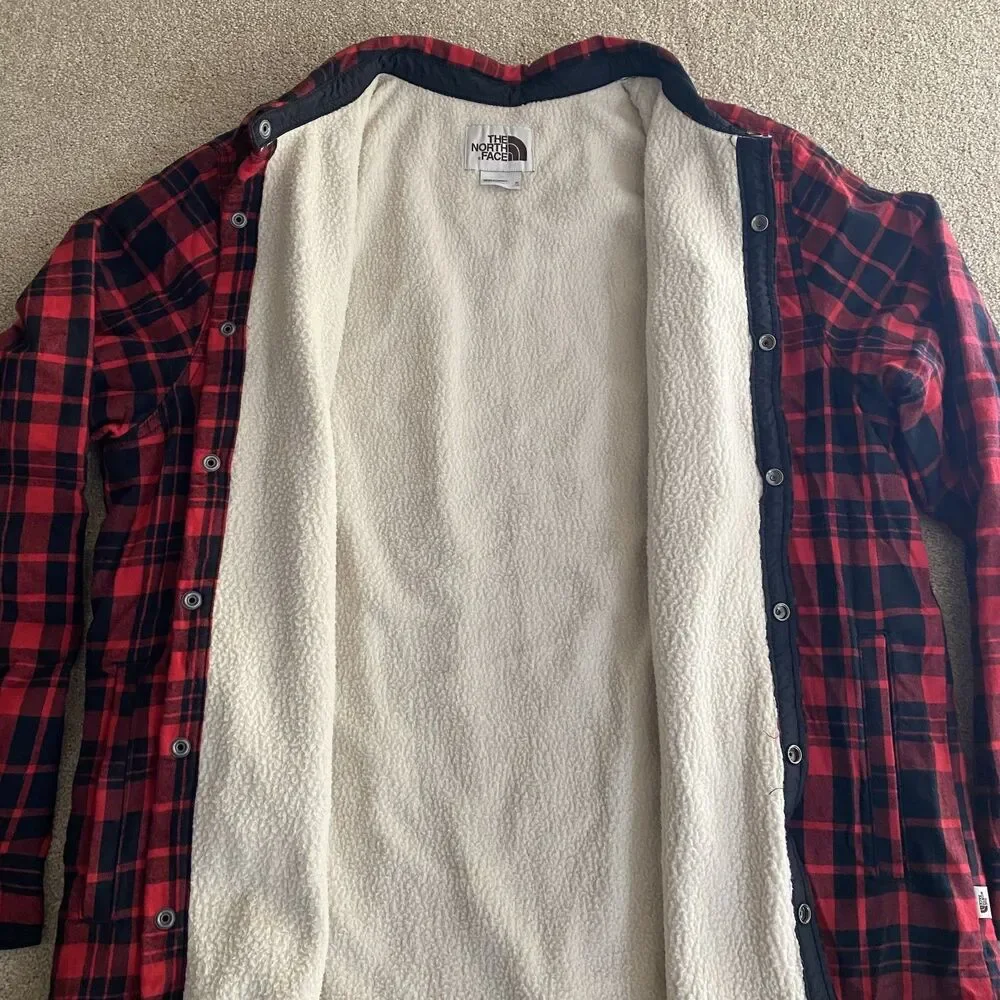 The North Face Jacket Mens XL Red Buffalo Plaid Sherpa Lined Snap Front